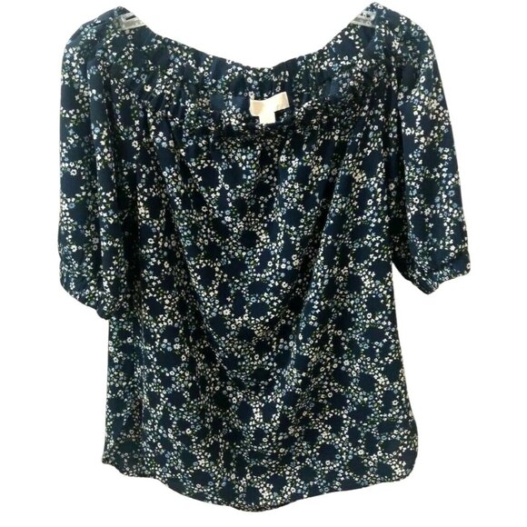 Michael Kors Blueberry Floral Peasant Blouse XS Navy Blue Polyester Blend - Picture 1 of 6